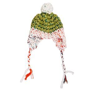 Pistil Marcy Chunky Puffy Yarn Knit Hat Earflaps Pom Lime Green Womens